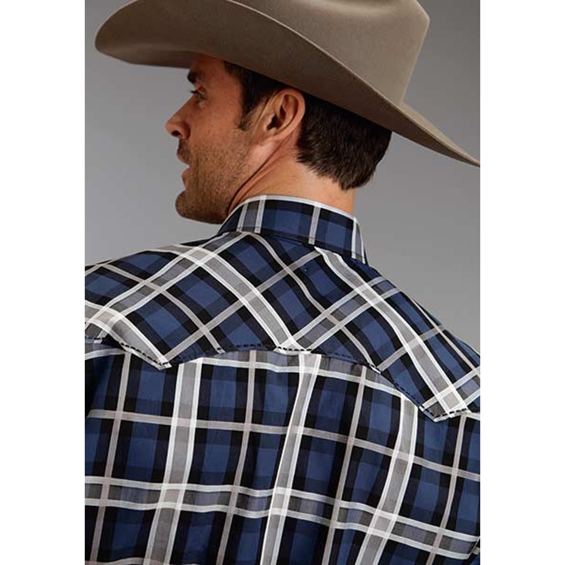 Stetson Mens Winter III Night Sky Plaid Long Sleeve Snap Shirt