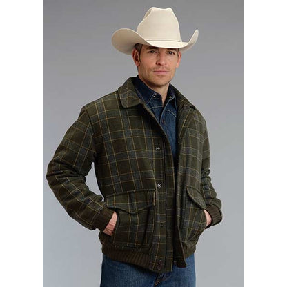Stetson Mens Wool Blend Plaid Jacket - Olive