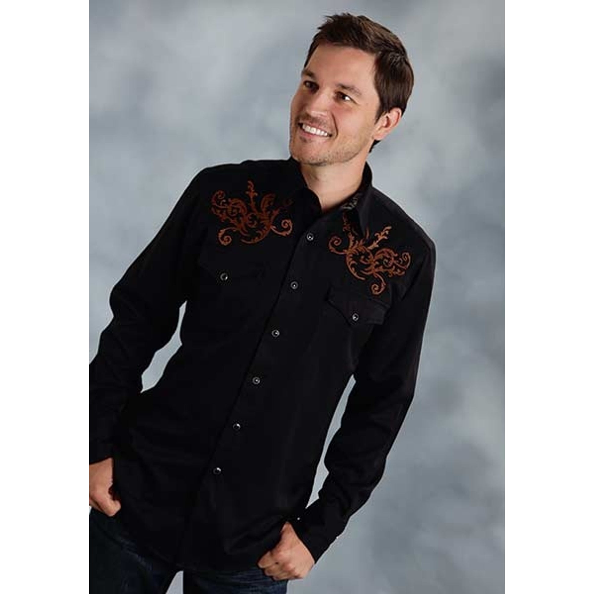 Roper Old West Holiday Mens Guitar No Yoke Long Sleeve Snap Shirt