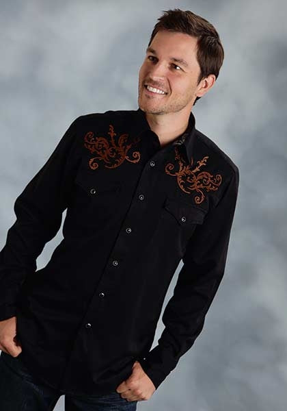 Roper Old West Holiday Mens Guitar No Yoke Long Sleeve Snap Shirt