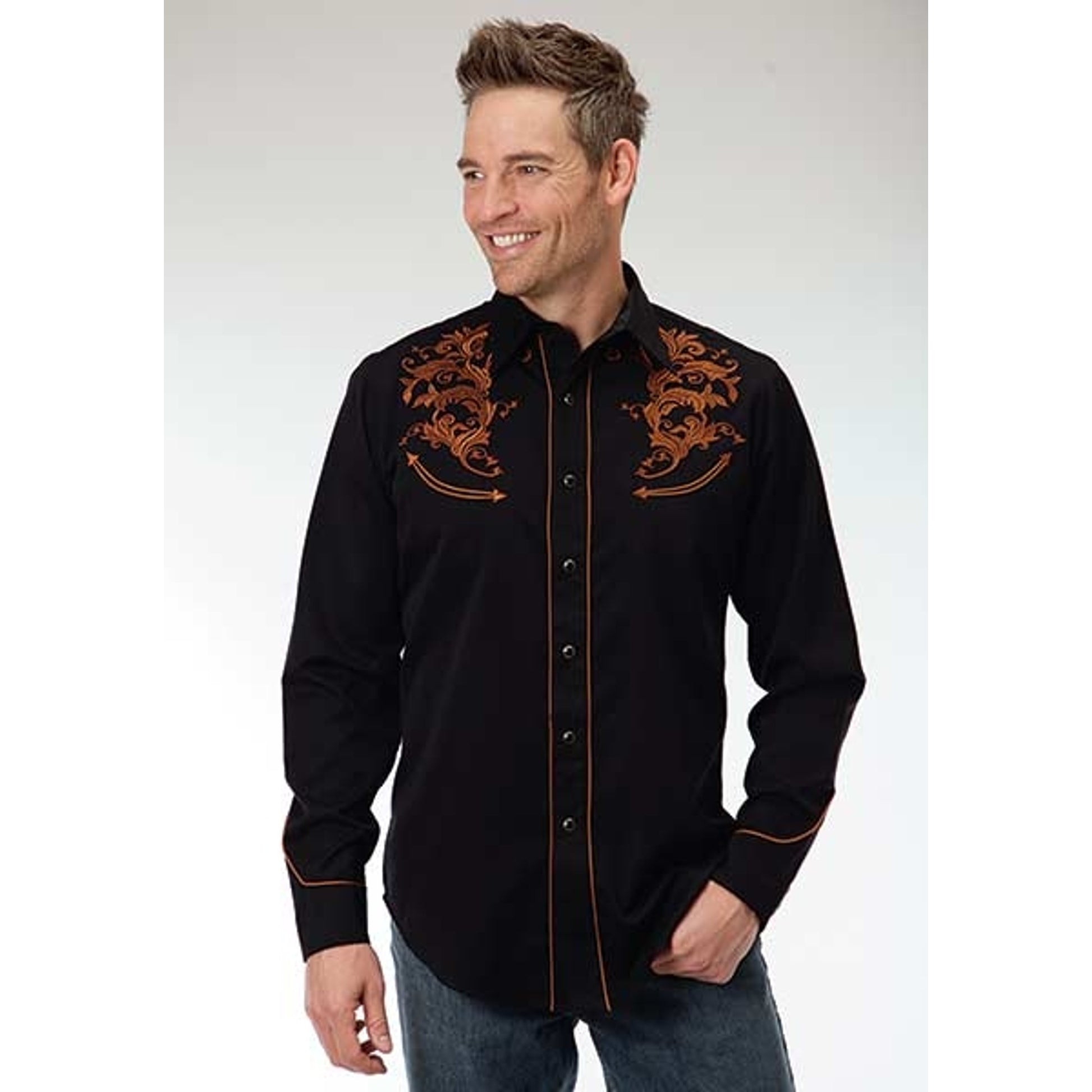 Roper Old West Mens Classic Tooled Snap Front Long Sleeve Shirt
