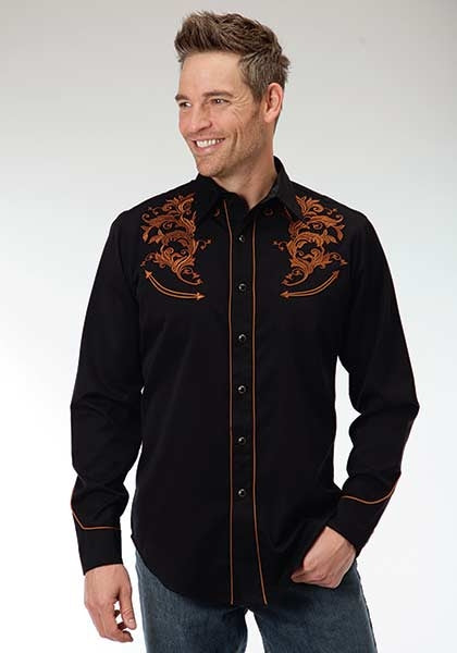 Roper Old West Mens Classic Tooled Snap Front Long Sleeve Shirt
