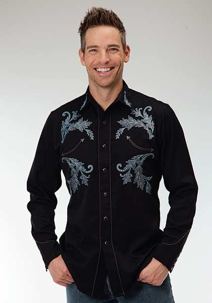 Roper Old West Mens Curved Leaf Embroidery Long Sleeve Snap Shirt