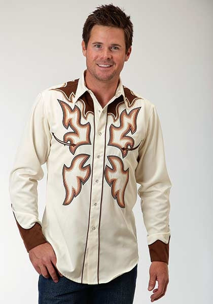 Roper Old West Mens Flame Stitch Long Sleeve Snap Front Shirt