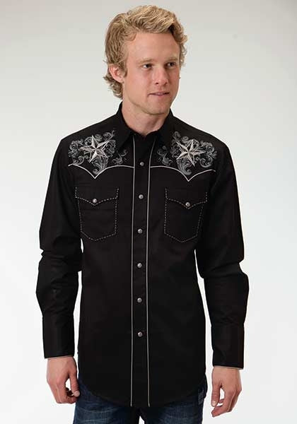 Roper Old West Mens Steer Head Emboridery Long Sleeve Snap Shirt