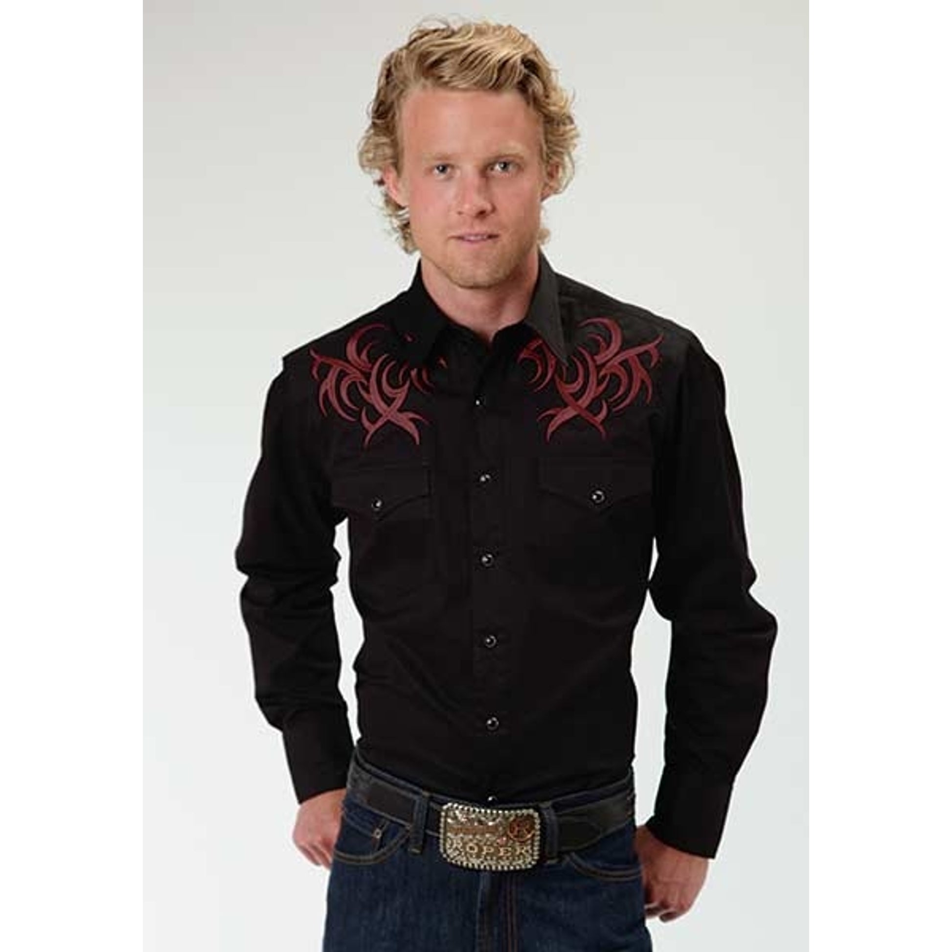 Roper Old West Mens Tribal Cross Long Sleeve Snap Front Shirt