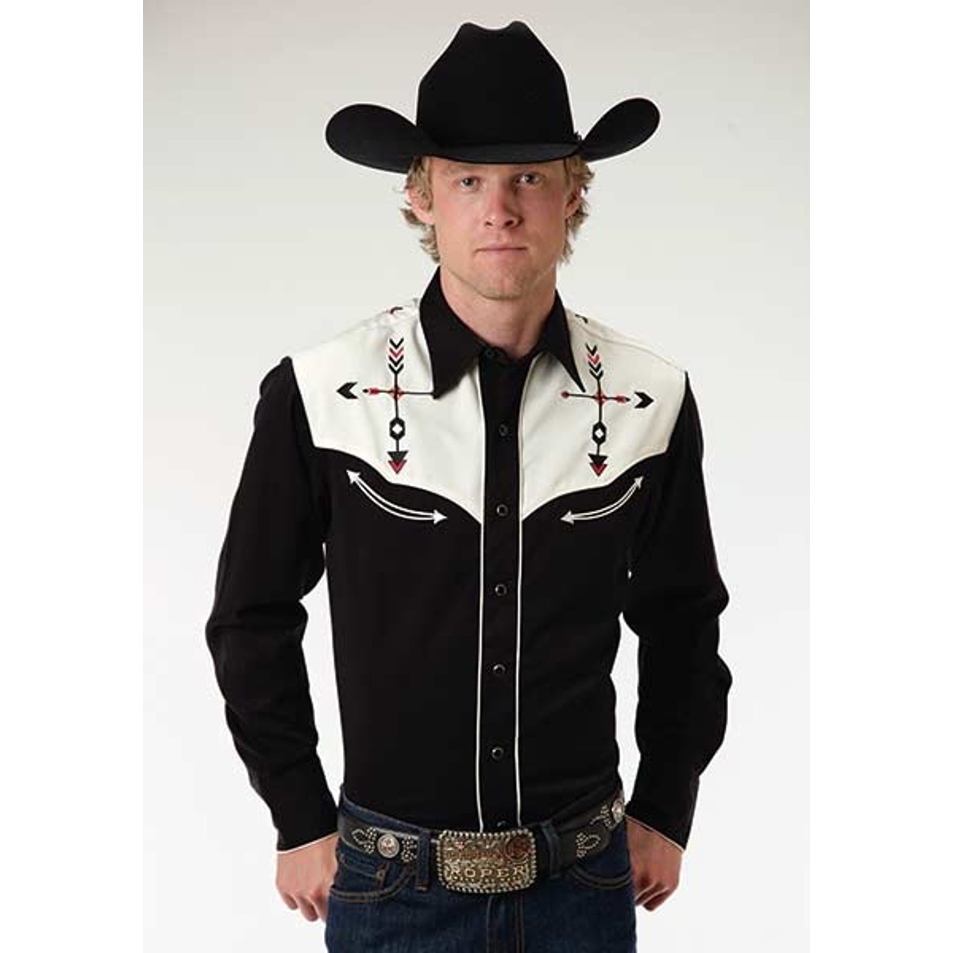 Roper Old West Mens Two Tone Arrow Embroidery Long Sleeve Snap Shirt