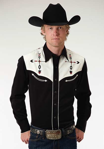 Roper Old West Mens Two Tone Arrow Embroidery Long Sleeve Snap Shirt