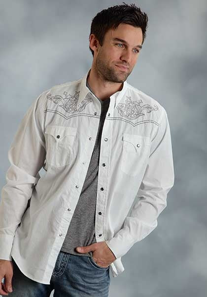 Roper Performance Fall I Mens Solid Poplin 3 Point Yokes Long Sleeve Snap Shirt
