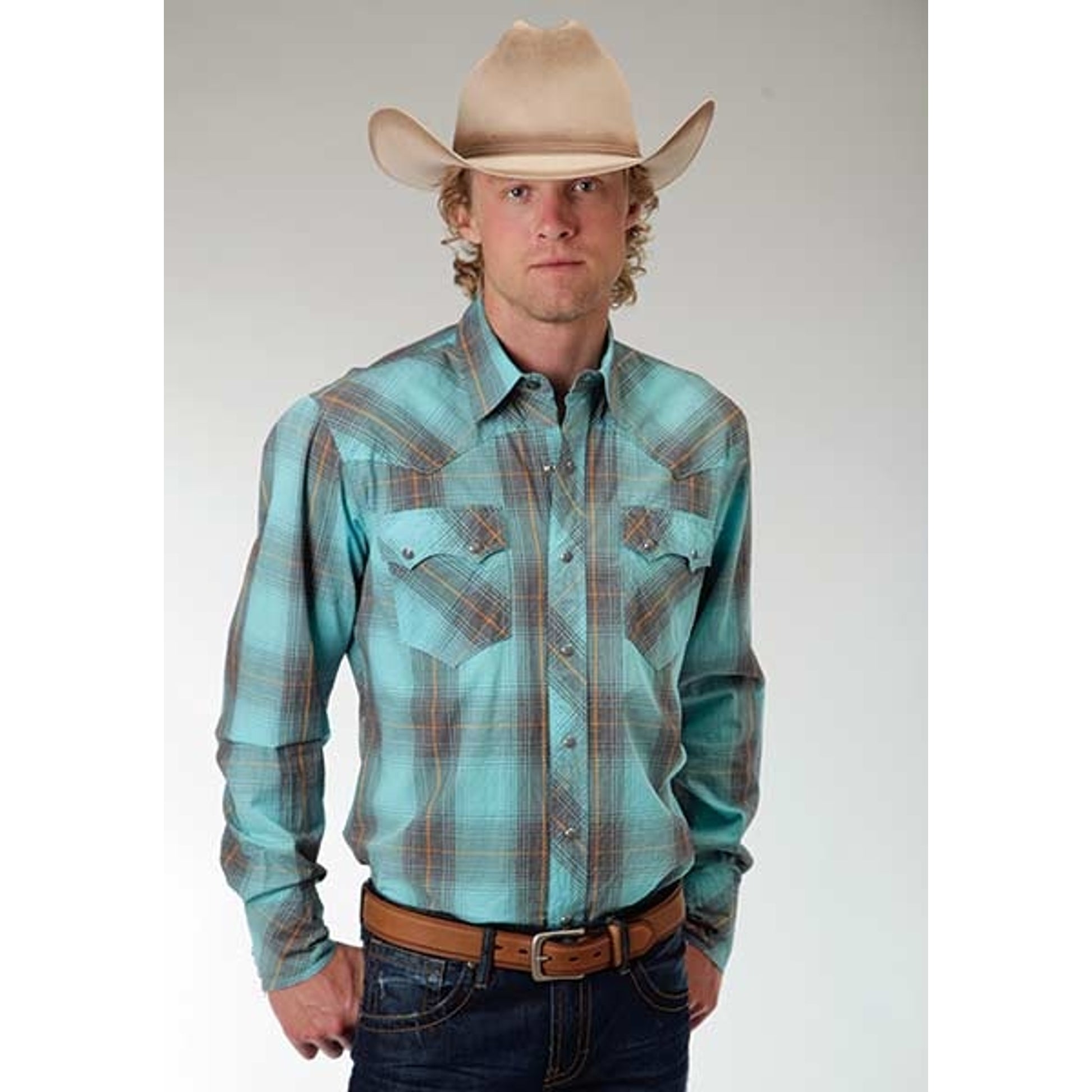 Roper Performance Mens Thorn Plaid Western Long Sleeve Snap Shirt
