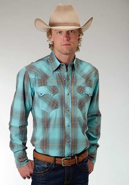 Roper Performance Mens Thorn Plaid Western Long Sleeve Snap Shirt