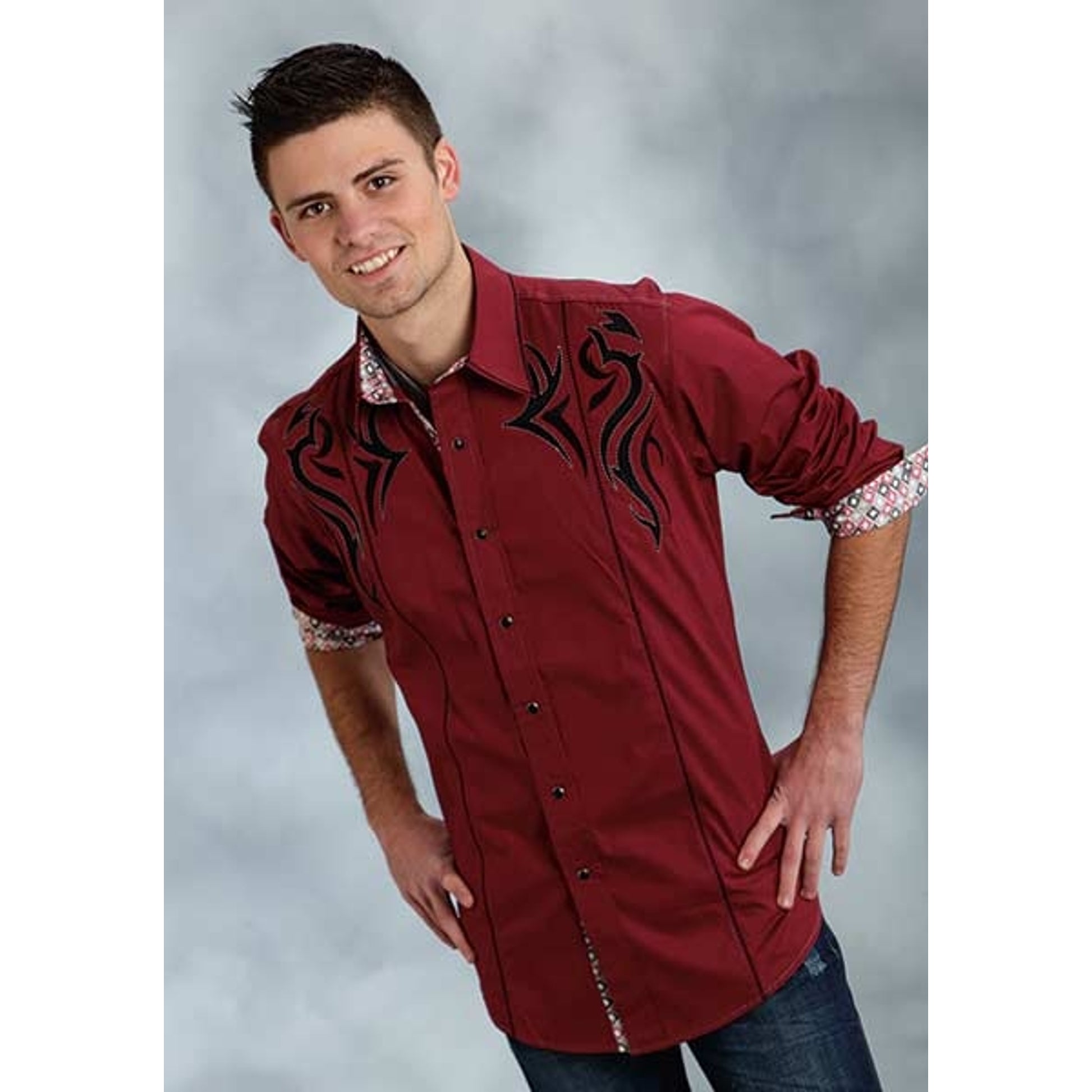 Roper Performance Spring I Mens Solid Poplin Long Sleeve Snap Shirt - Red