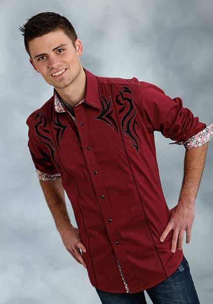 Roper Performance Spring I Mens Solid Poplin Long Sleeve Snap Shirt - Red