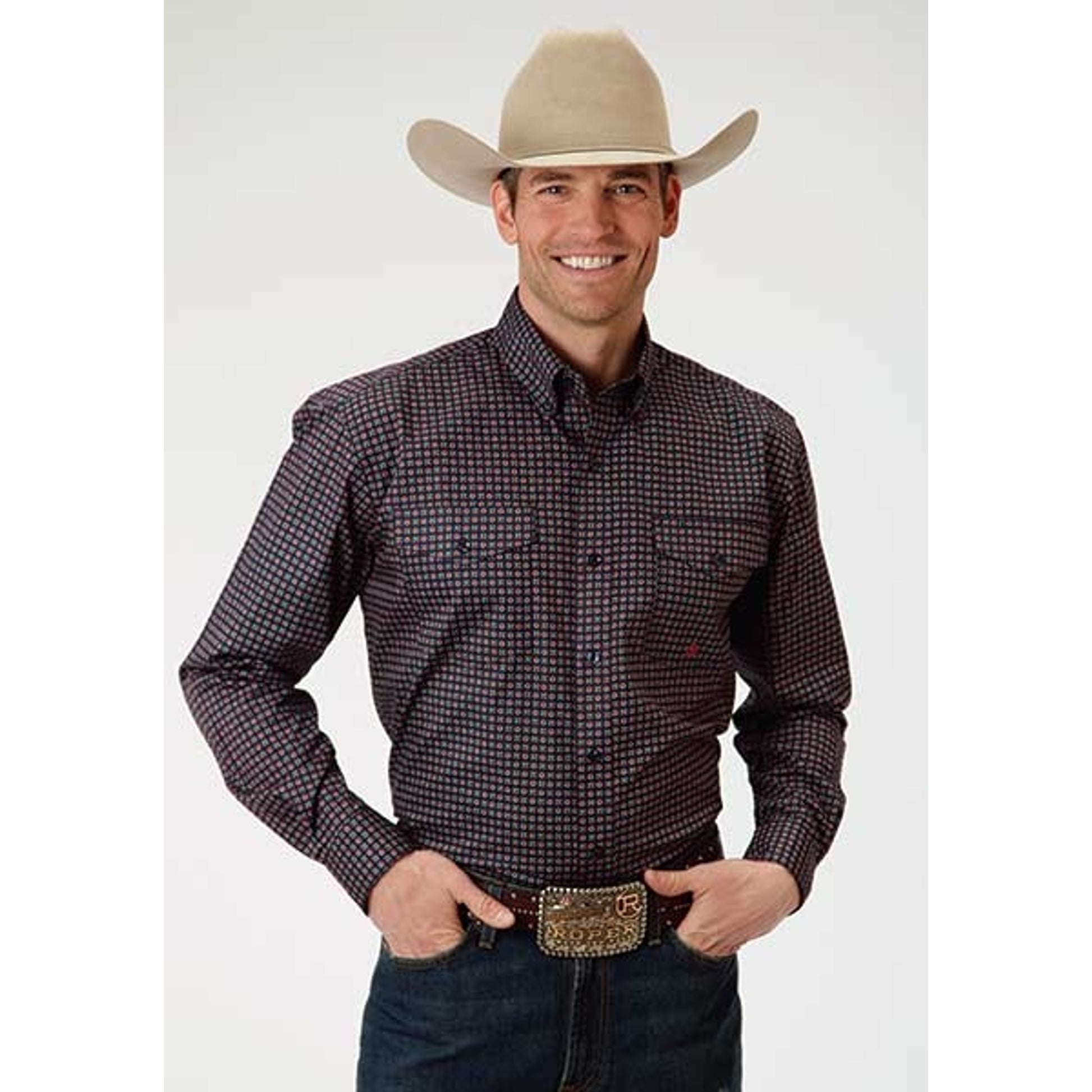 Roper Mens Amarillo Circle Square Foulard L/S Button Shirt