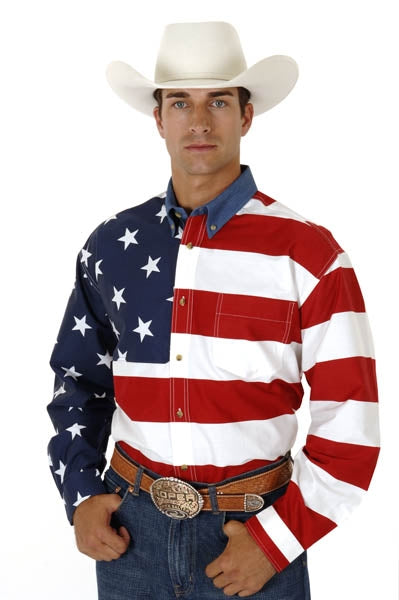 Roper Mens Patriotic Stars & Stripes American Flag Long Sleeve Button Shirt