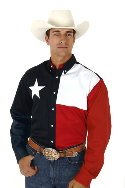 Roper Mens Texas Collection Texas Pieced Flag Long Sleeve Button Shirt