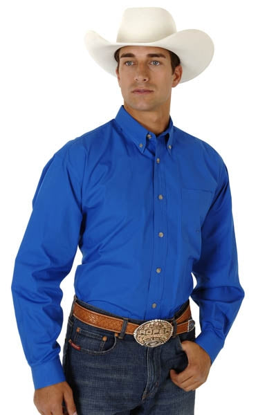 Roper Mens Poplin One Pocket Long Sleeve Variegated Button Shirt - Royal