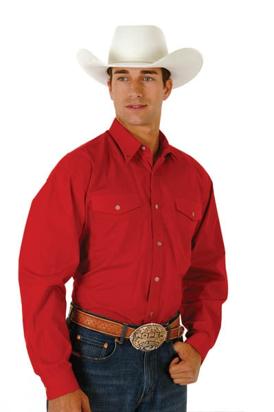 Roper Mens Tall Solid Poplin Western Long Sleeve Variegated Button Shirt - Red