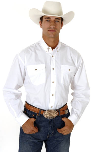 Roper Mens Tall Solid Poplin Western Long Sleeve Variegated Button Shirt - White