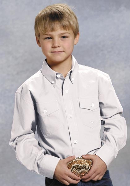 Roper Boys Solid Poplin Long Sleeve Variegated Button Shirt - White