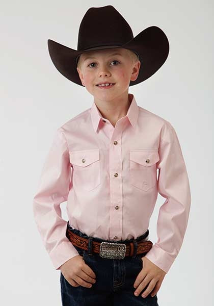 Roper Boys Solid Poplin Long Sleeve Variegated Snap Shirt - Pink