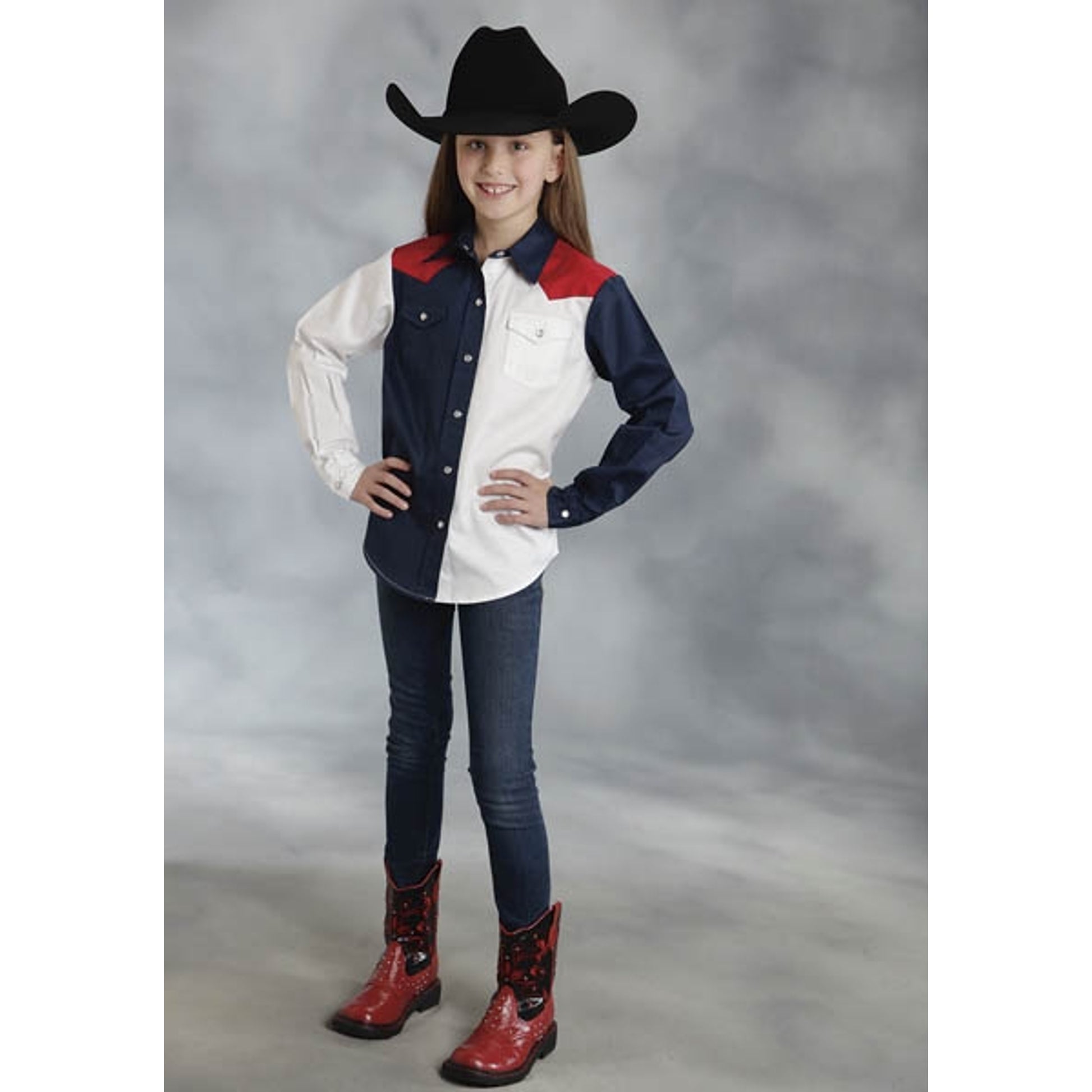 Roper Girls Americana Pieced Long Sleeve Snap Shirt