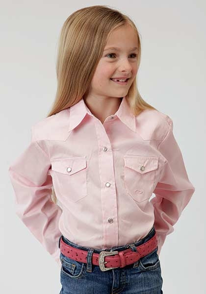 Roper Girls Poplin Long Sleeve Variegated Snap Shirt - Pink