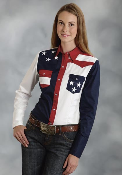 Roper Ladies Americana Colorblock Pieced Long Sleeve Snap Shirt