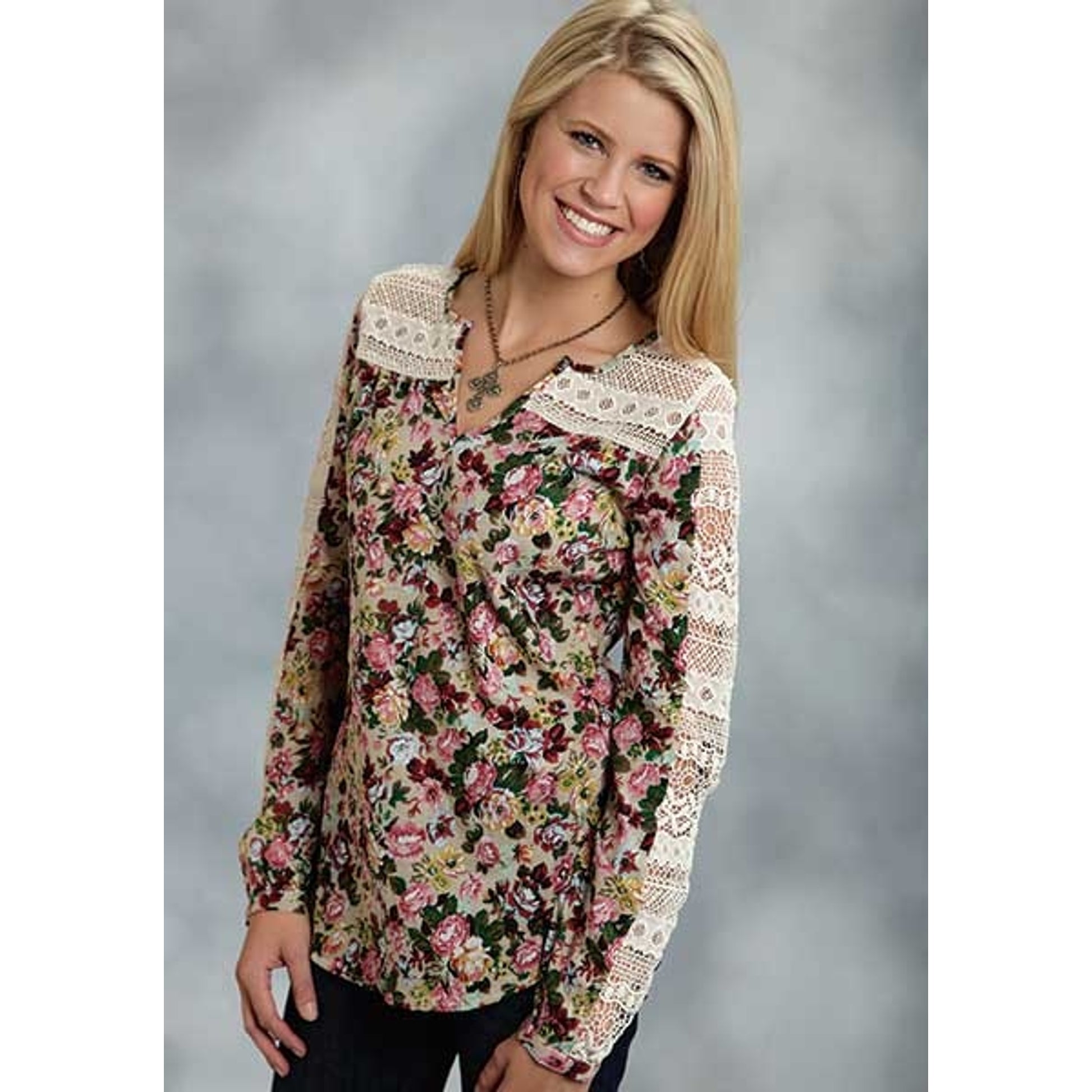 Roper Ladies Autumn Rose Floral Peasant Blouse