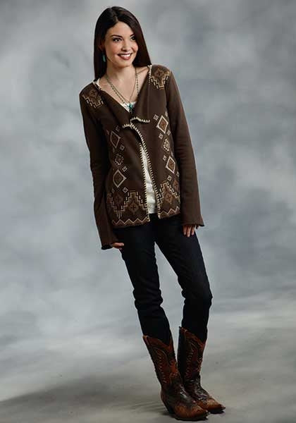 Roper Ladies Aztec Cross Stitch Terry Cardigan