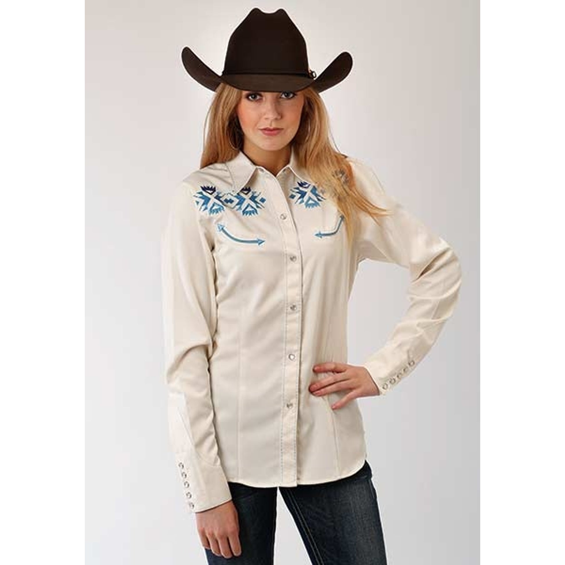 Roper Ladies Aztec Embroidered Long Sleeve Snap Shirt