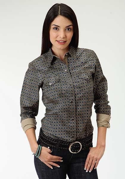Roper Ladies Aztec Geo Western Long Sleeve Snap Shirt