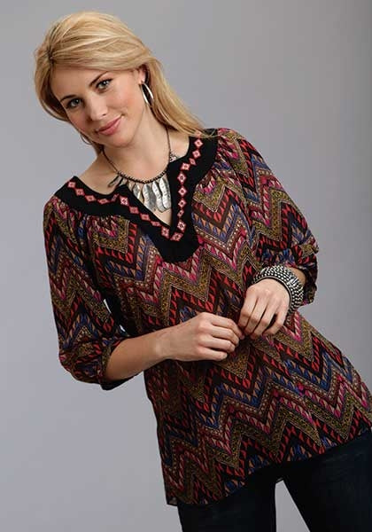 Roper Ladies Aztec Print Georgette Peasant Top