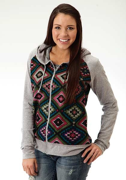 Roper Ladies Brushed Aztec French Terry Hoodie