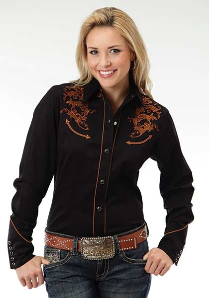 Roper Ladies Classic Tooling Embroidered Long Sleeve Snap Shirt