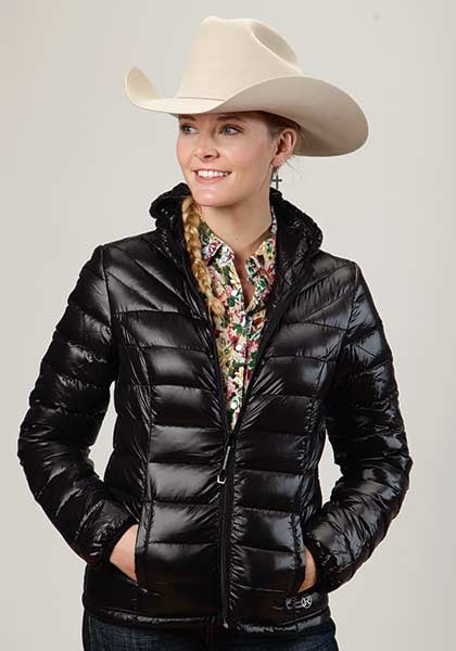 Roper Ladies Crushable Parachute Quilted Hooded Jacket - Black