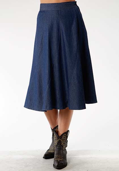 Roper Ladies Denim Gored Mid Length Skirt