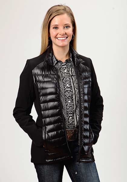 Roper Ladies Down Parachute With Durable Softshell Sleeve Jacket - Black