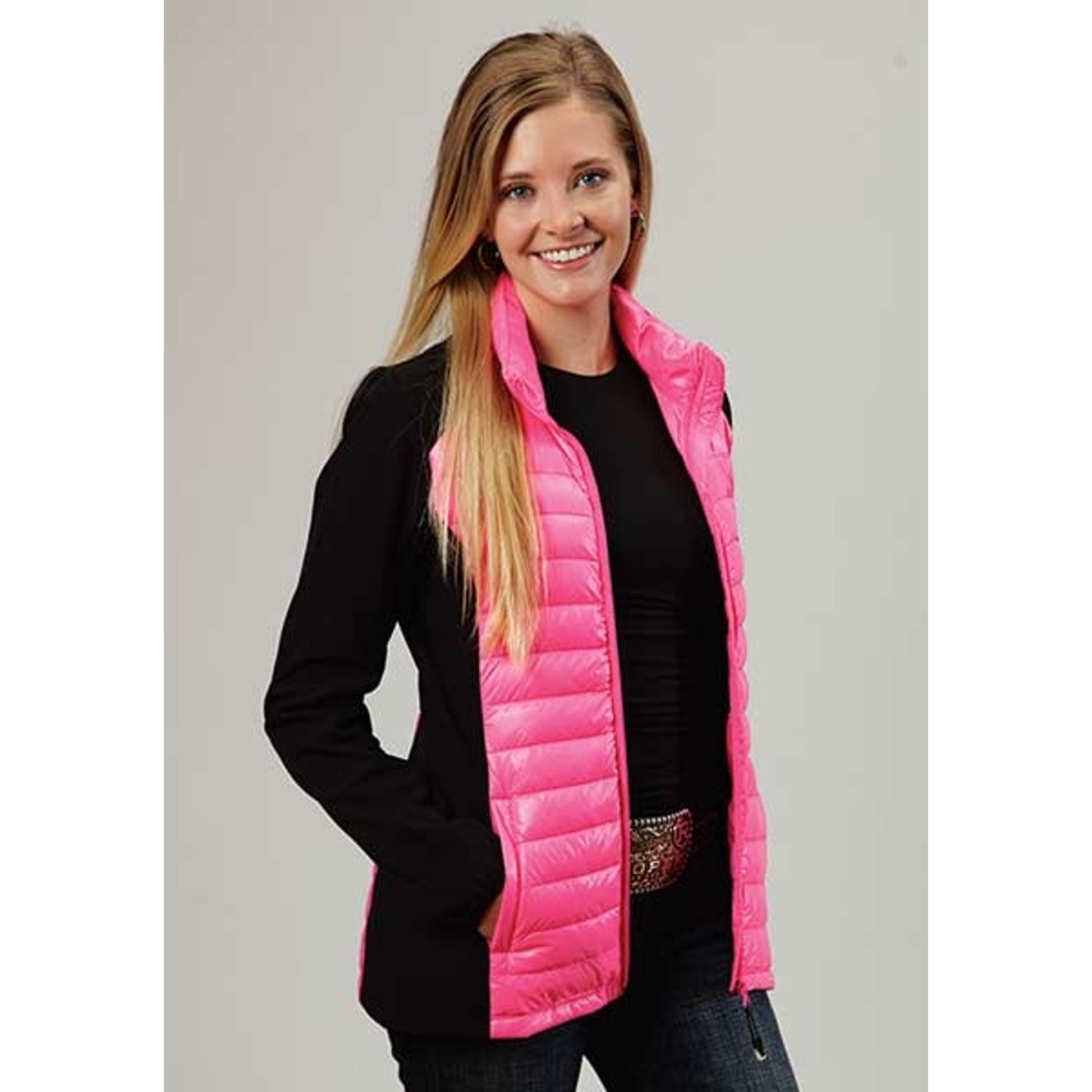 Roper Ladies Down Parachute With Durable Softshell Sleeve Jacket - Pink