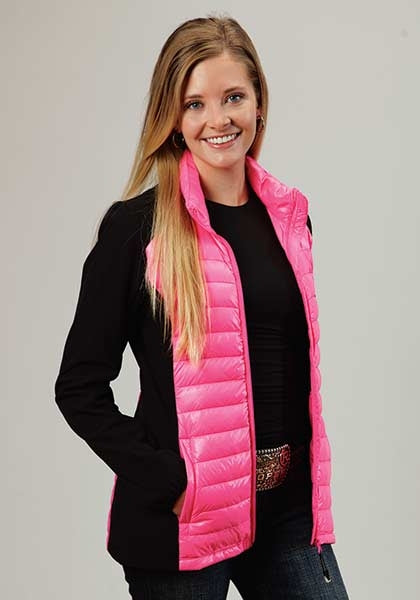 Roper Ladies Down Parachute With Durable Softshell Sleeve Jacket - Pink