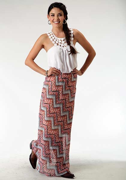 Roper Ladies Floral Chevron Printe A-Line Silhouette Skirt