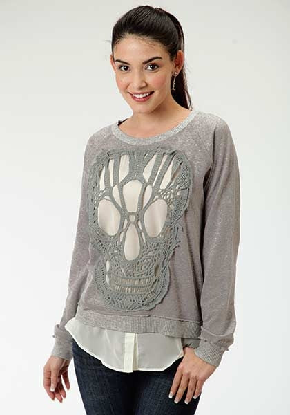 Roper Ladies French Terry Crochet Skull Sweatshirt
