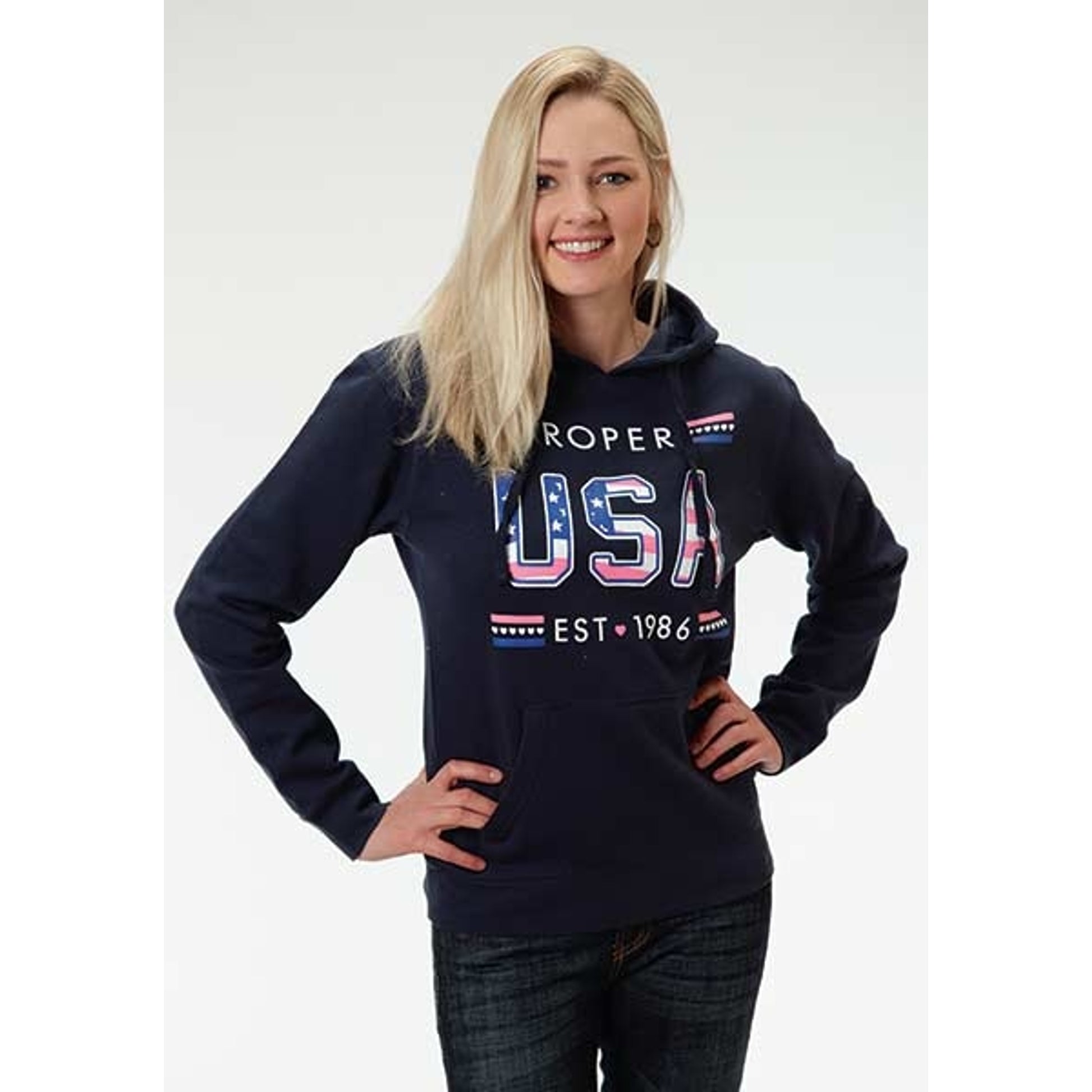 Roper Ladies Printed Knit Usa Hooded Sweatshirt