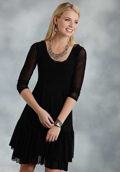 Roper Ladies Solid Stretch Mesh Flounced Dress