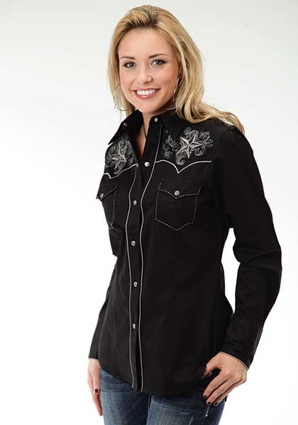 Roper Ladies Steer Head Embroidered Long Sleeve Snap Shirt