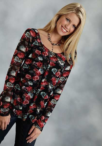 Roper Ladies Stretch Mesh Peasant Blouse