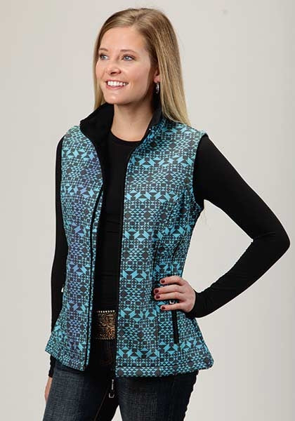 Roper Ladies Technical Diamond Aztec Print Softshell Vest
