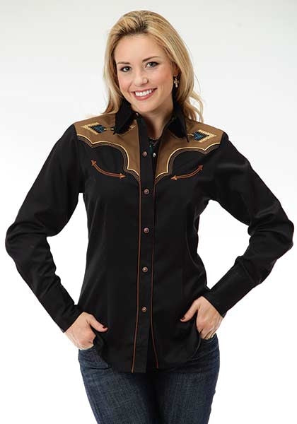 Roper Ladies Two Tone Aztec Embroidered Long Sleeve Snap Shirt
