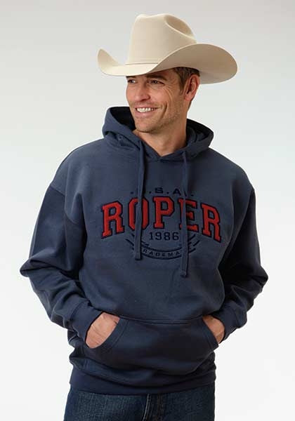 Roper Mens Appliqued Hooded Sweatshirt - Blue