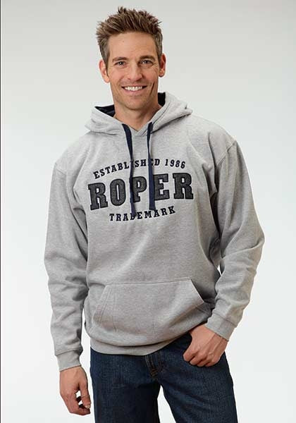 Roper Mens Appliqued Hooded Sweatshirt - Grey